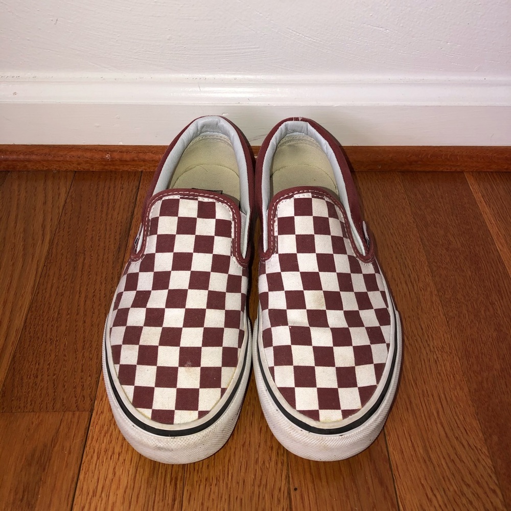 Checkered Maroon Slip-On Vans